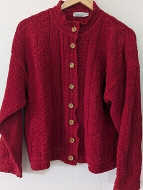 Crimson Button-Front Knit Cardigan